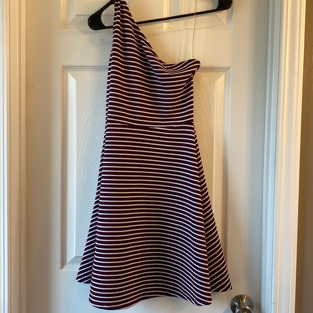 Purple and White Striped Off-the-shoulder Mini Dress - Medium
